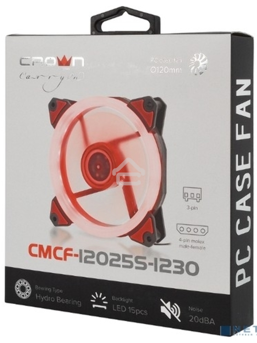 Вентилятор для корпуса Crown CMCF-12025S-1230 черный/красный, 120 мм, 1650 об/мин, 23 дБ, 3 pin