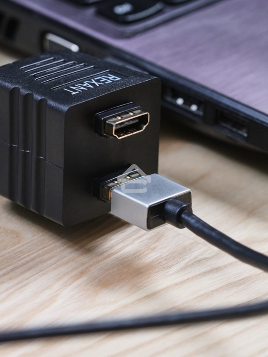 Переходник Rexant штекер HDMI - 2 гнезда HDMI с проводом, черный (10 шт./уп.)
