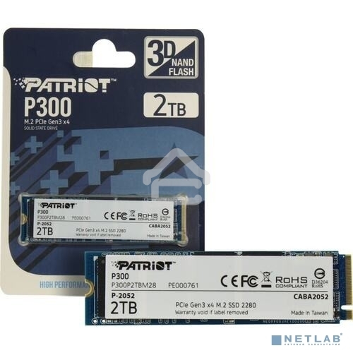 Накопитель SSD Patriot P300, 2TB, PCIe 3.0 x4, M.2 2280, NVMe, R/W 2100/1650