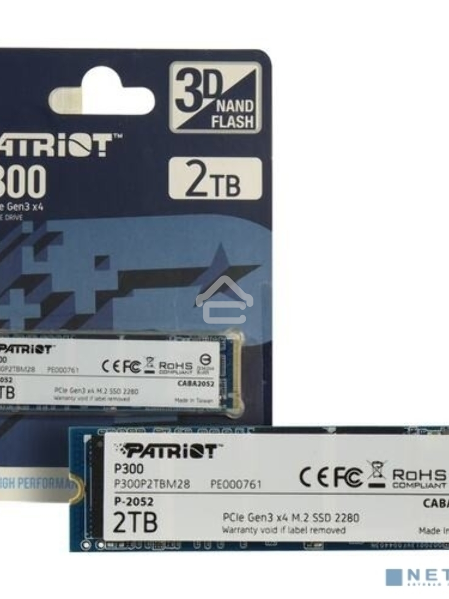 Накопитель SSD Patriot P300, 2TB, PCIe 3.0 x4, M.2 2280, NVMe, R/W 2100/1650