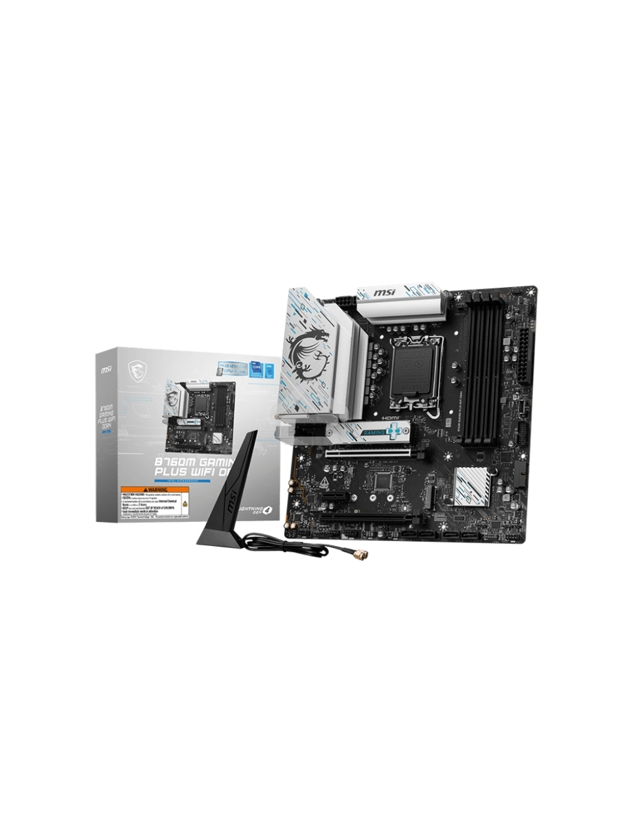 Материнская плата MSI B760M GAMING PLUS WIFI DDR4, LGA1700, Intel B760, 4xDDR4, 4xSATA, 2xM.2, 1xPCIe 4.0 x16, 1xPCIe 4.0 x4, 2xPCIe 3.0 x1, 2xDP, 2xHDMI, 1x2.5Gb LAN, Wi-Fi 6E, Bluetooth 5.3, 4xUSB-A 5Gbps, 6xUSB-A 2.0, 3x3.5 мм, 7.1, mATX