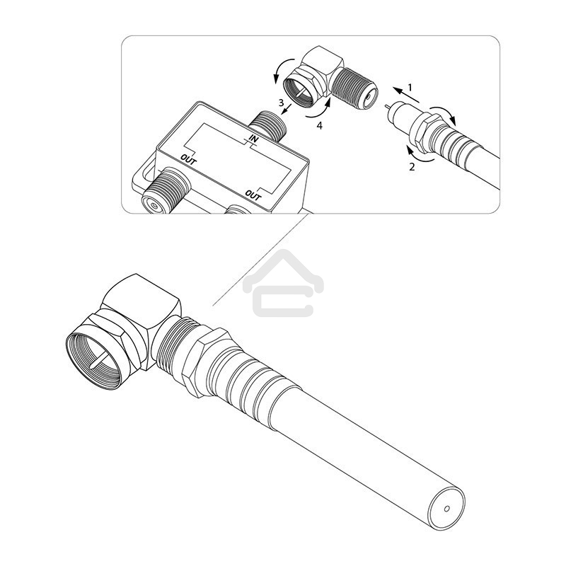 Переходник антенный Rexant (штекер F - гнездо F), угловой, (1шт.)