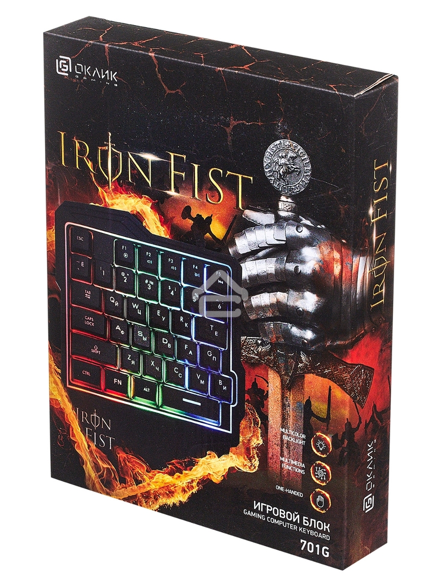 Игровой блок Oklick 701G IRON FIST черный USB for gamer LED (подставка для запястий)
