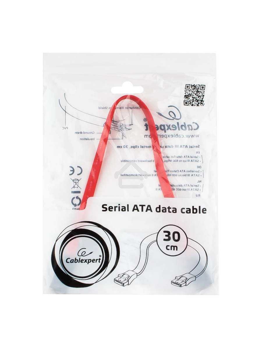 Кабель интерфейсный SATAIII Cablexpert CC-SATAM-DATA-0.3M, 30см, 7pin/7pin, защелка, пакет