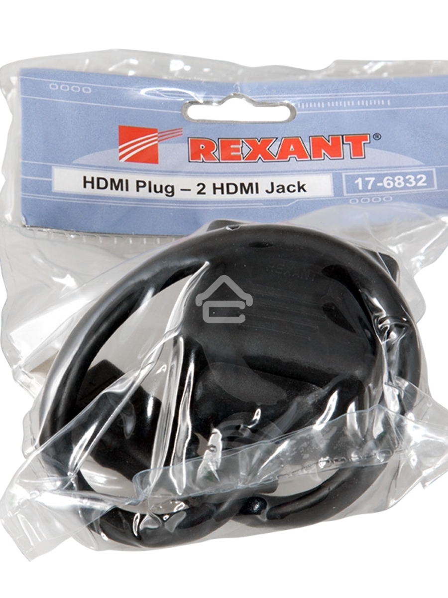 Переходник Rexant штекер HDMI - 2 гнезда HDMI с проводом, черный (10 шт./уп.)