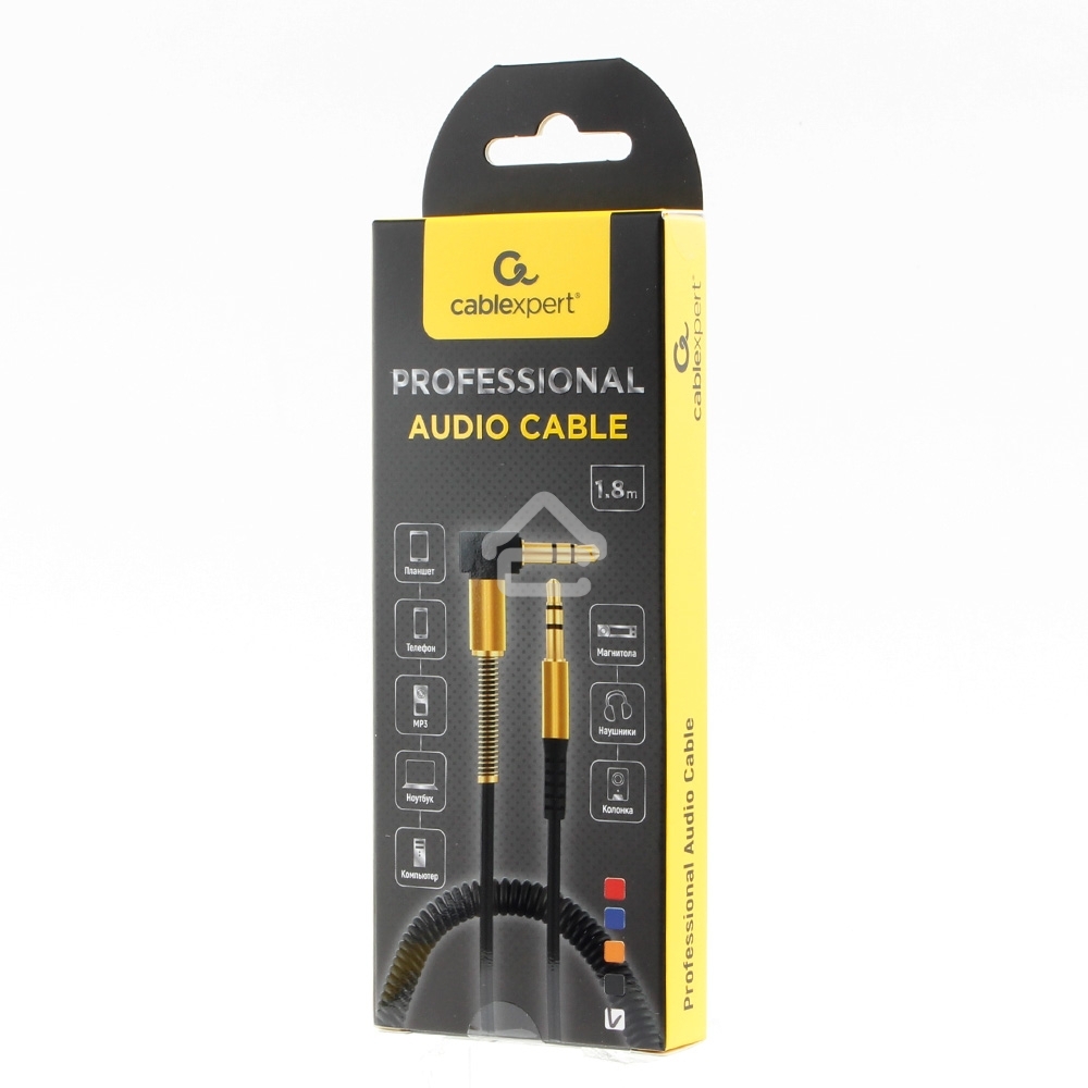 Кабель Cablexpert аудио 90˚ спиральный CCAB-02-35MMLC-1.8MU. 3.5 Jack (M)/3.5 Jack (M), синий, 1.8м, блистер