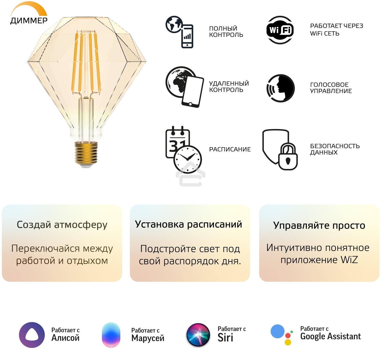 Лампа светодиодная филаментная Gauss Smart Home DIM E27 Diamond Golden 7 Вт 1/40