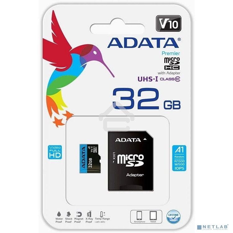 Флеш карта microSD 32GB ADATA microSDHC Class 10 UHS-I A1 100/20 MB/s (SD адаптер)