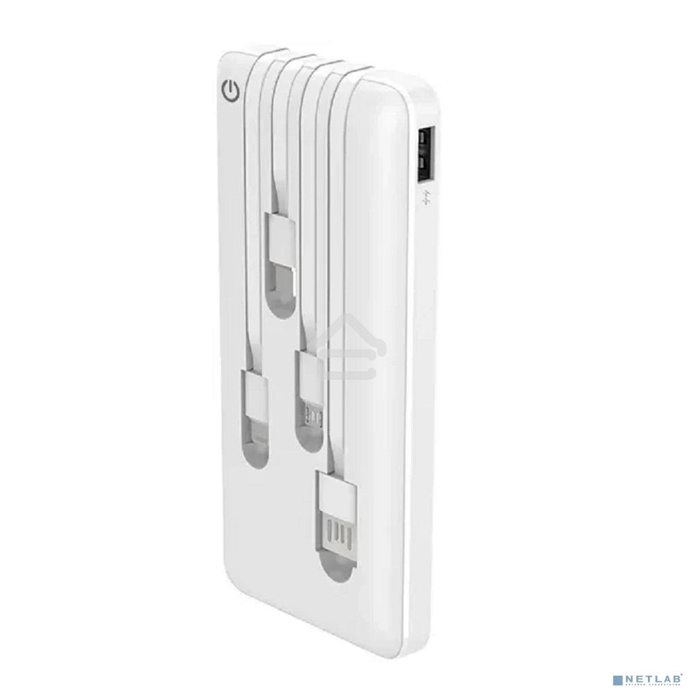 Портативный аккумулятор Powerbank Perfeo ABSOLUTE 10000mah In Micro usb,USB /Out USB,Micro usb,Type-C,Lightning, 2.1А/ белый (PF_B4879)