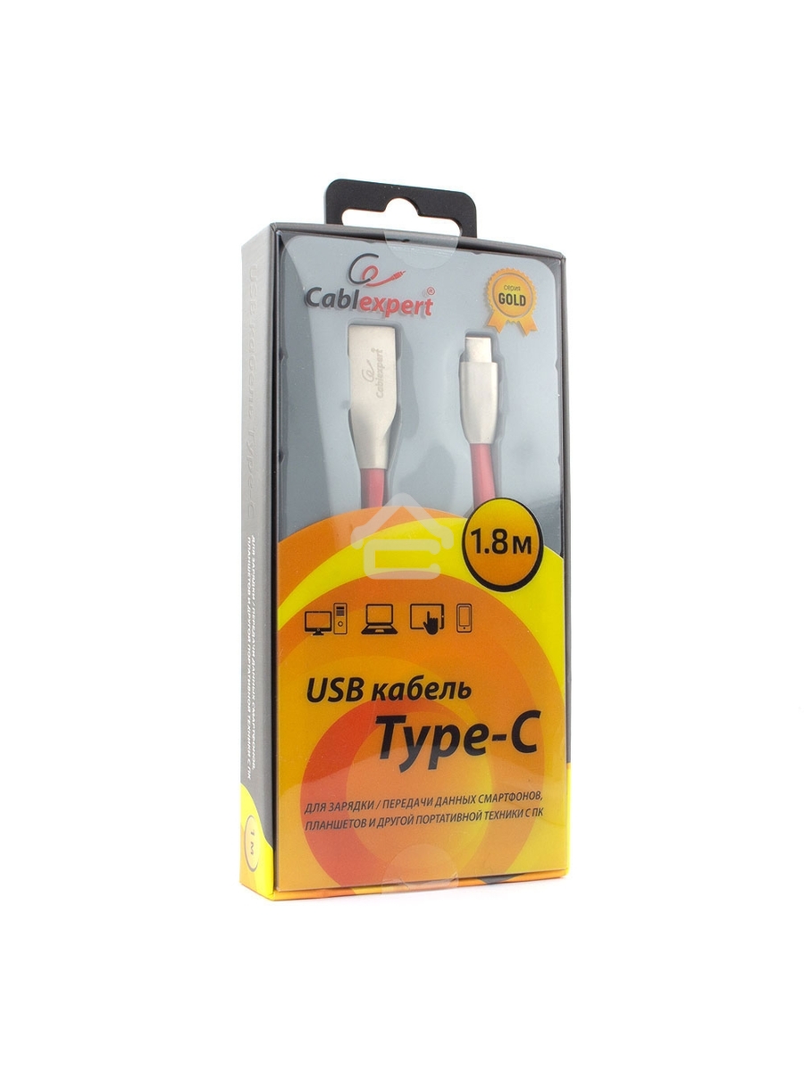 Кабель USB 2.0 Cablexpert CC-G-USBC01R-1.8M, AM/Type-C, серия Gold, длина 1.8м, красный, блистер
