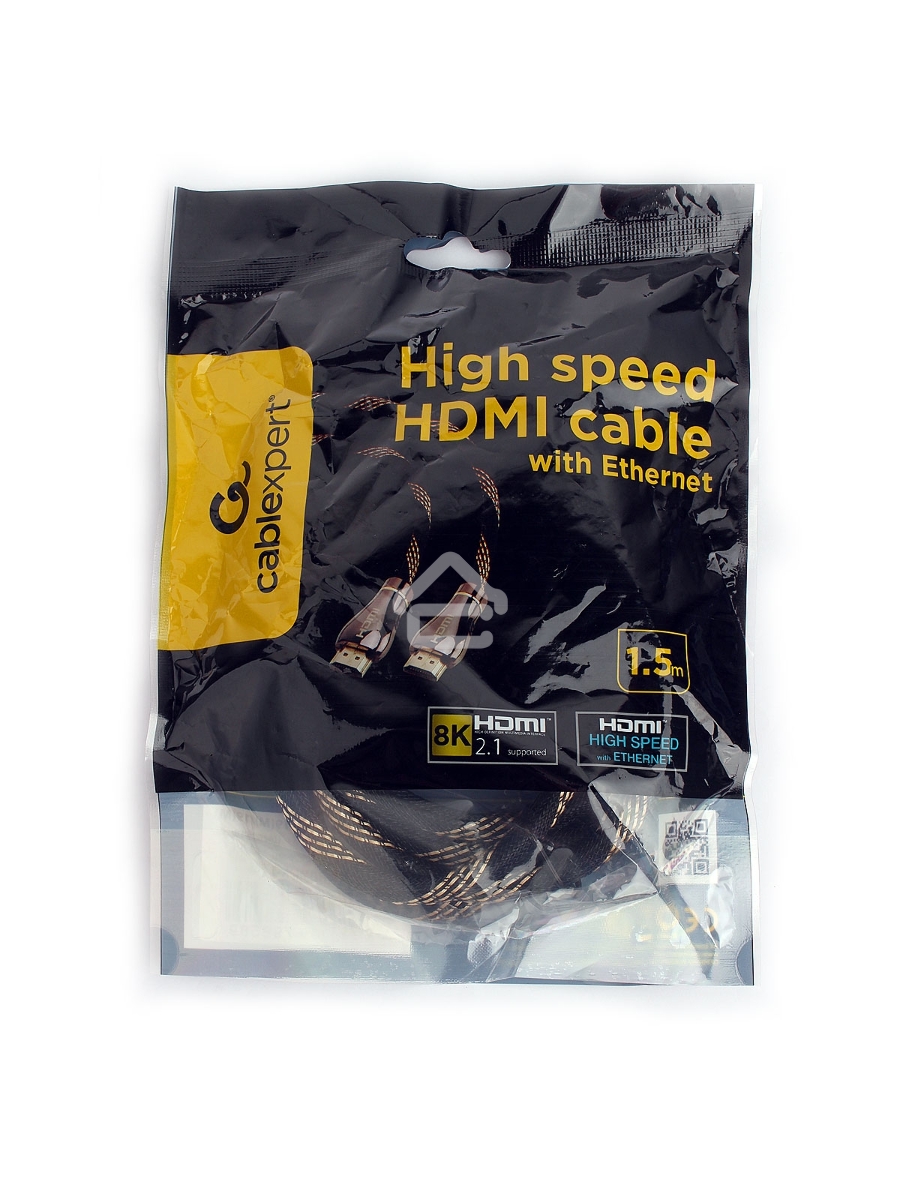 Кабель Cablexpert HDMI CCP-HDMI8К-1.5M, 19M/19M, v2.1, 8К, медь, позол.разъемы, экран, оплетка, 1.5м, черный, пакет