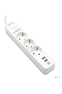Сетевой фильтр Гарнизон EPS-3-CU2-W-2 2.0 Мультипорт 3р, 10А, 1xType-C PD, 2 х USB QC, 2м, ур.защиты 2+, белый, пак (21448)