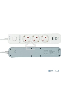 Сетевой фильтр Гарнизон EPS-3-CU2-W-2 2.0 Мультипорт 3р, 10А, 1xType-C PD, 2 х USB QC, 2м, ур.защиты 2+, белый, пак (21448)