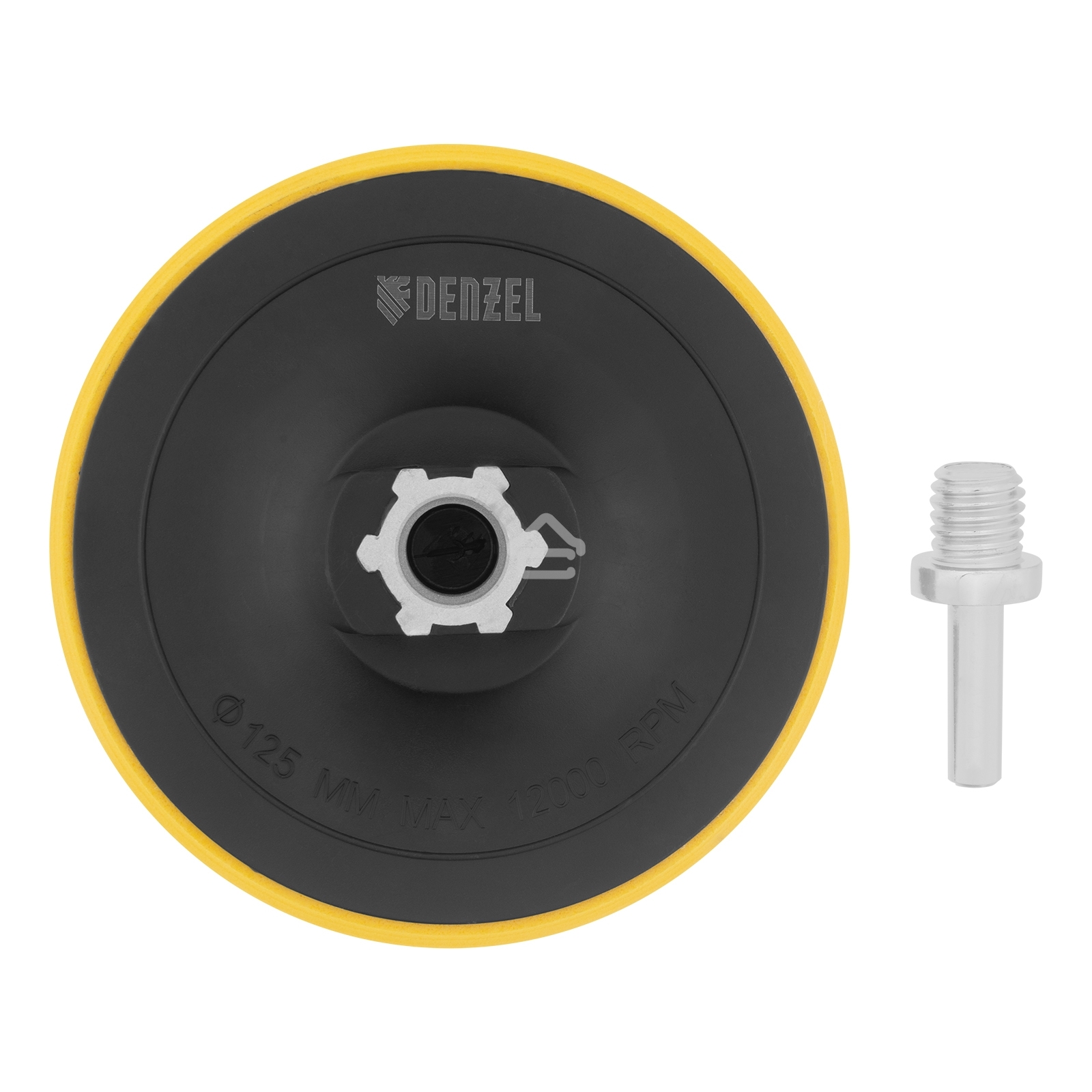 Тарелка опорная Denzel для дрели и УШМ с липучкой, 125 мм, стандартная, с адаптером c М14 на d8