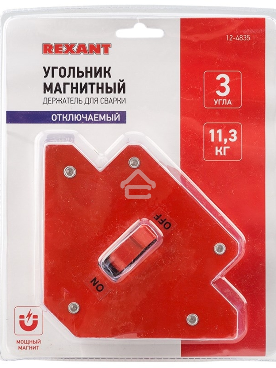 Магнитный угольник-держатель для сварки, отключаемый на 3 угла, усилие 11,3 кг 12-4835 Rexant