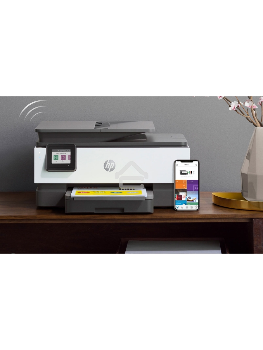 МФУ струйный HP OfficeJet 8023 (1KR64B), A4, цвтной, печ. до 20 стр/мин. (ч/б), до 10 стр/мин. (цвет), скан. до 8 стр/мин. (ч/б) 3.5 стр/мин. (цвет), 1200 x 1200 dpi, USB, RJ-45, Wi-Fi, Air Print