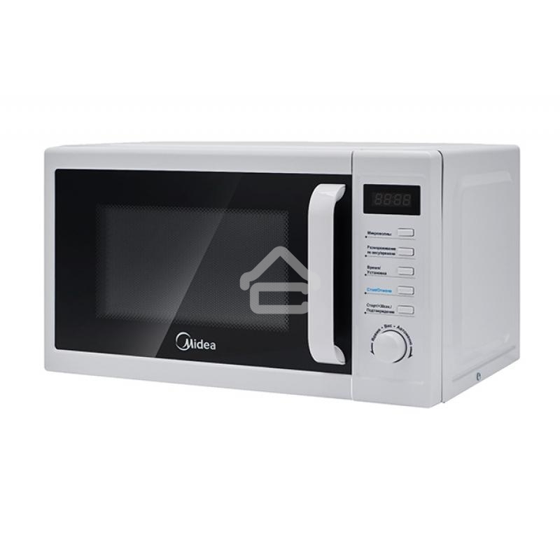 Микроволновая печь Midea AM820CUK-W белый, 20 л, 800 Вт, переключатели - поворотный механизм/кнопки