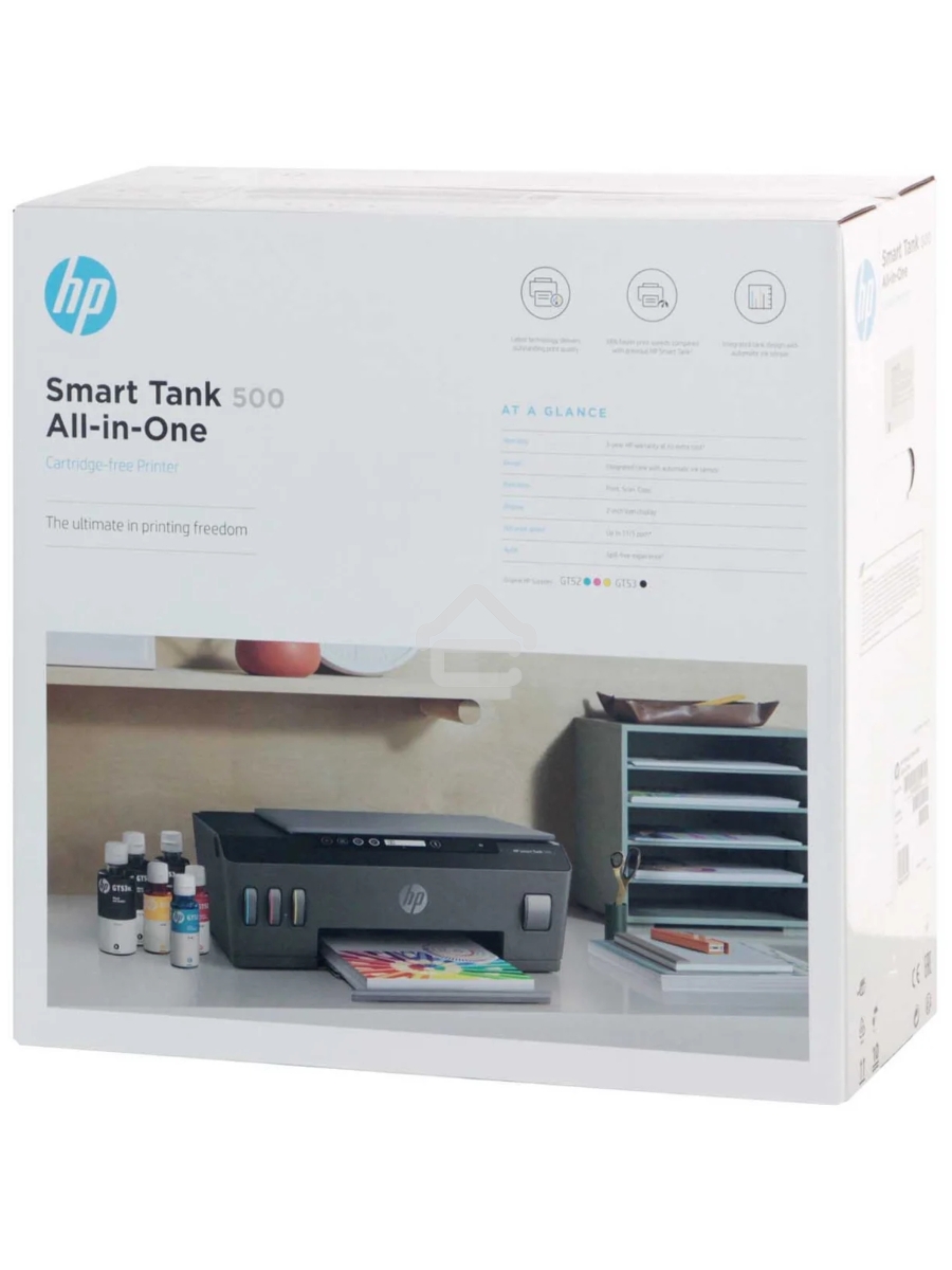 МФУ струйный HP Smart Tank 500 (4SR29A), A4, цветной, печ. до 22 стр/мин. (ч/б) до 16 стр/мин. (цвет), скан. до 8 стр/мин. (ч/б) 4 стр/мин. (цвет), 1200x1200dpi, USB