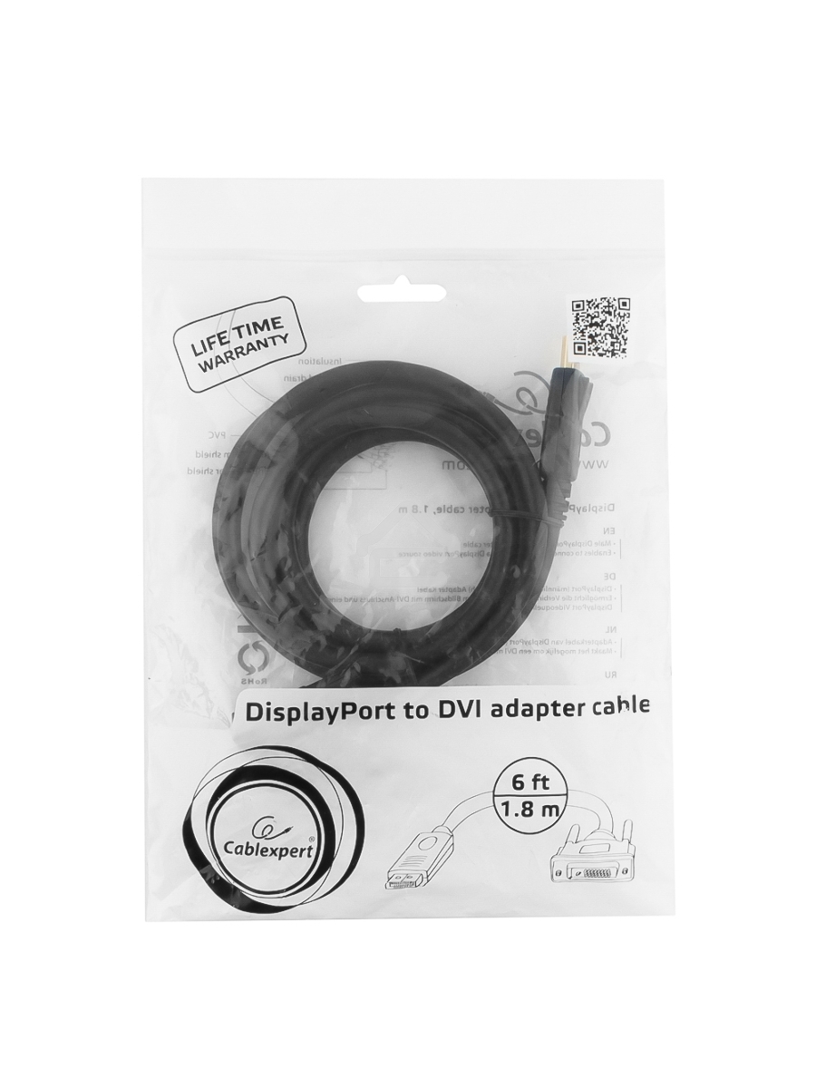 Кабель DisplayPort-DVI Gembird/Cablexpert 1.8м, 20M/19M, черный, экран, пакет(CC-DPM-DVIM-6)