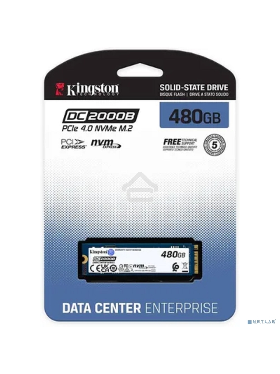 Накопитель SSD Kingston DC2000B, 480GB, PCIe 4.0 x4, M.2 2280, R/W 7000/800