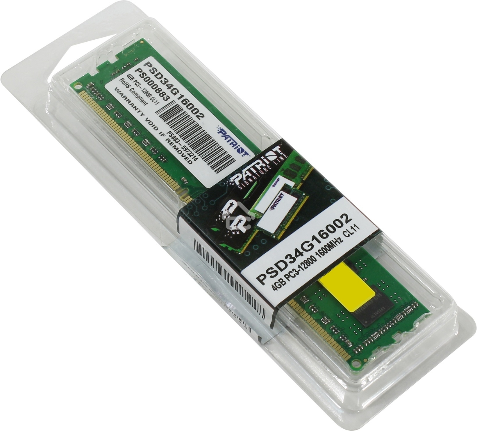 Оперативная память Patriot, DDR3, 4GB (1x4 GB), 1600 MHz, CL11, DIMM