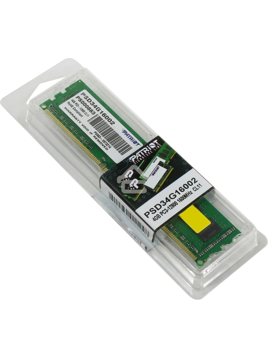 Оперативная память Patriot, DDR3, 4GB (1x4 GB), 1600 MHz, CL11, DIMM