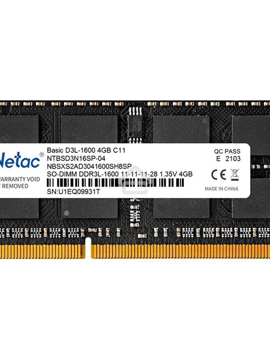 Оперативная память NETAC Basic, DDR3L, 4GB (1x4GB), 1600MHz, CL11, SO-DIMM