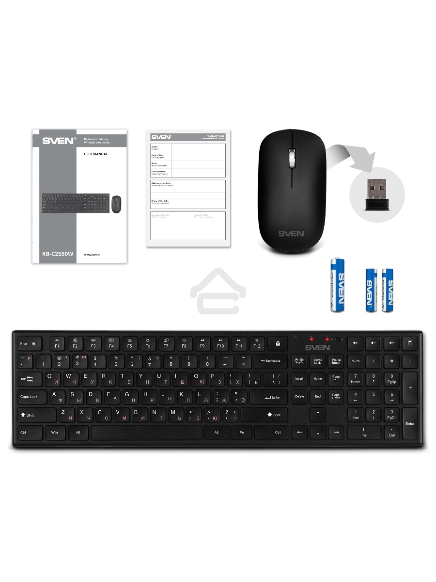 Беспроводной набор Sven ножничная клавиатура + мышь KB-C2550W чёрный (109 кл.,12Fn, 1000DPI, 2+1 кл.)