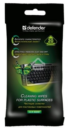 Чистящие салфетки Defender ECO для пластик.поверхностей, (не применять для ЖК- экранов!) /мягкая упаковка/ 20 шт /Россия