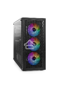 Компьютерный корпус Miditower ExeGate EVO-5001A (ATX, без БП, 2*USB+1*USB3.0+HD Audio, черный, 3 вент.12см с RGB подсветкой, боковая панель - закаленное стекло)