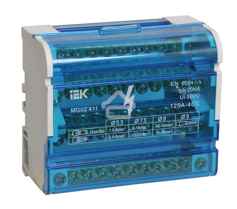 Шины на DIN-рейку в корпусе Iek YND10-4-11-125 (кросс-модуль) ШНК 4х11 3L+PEN ИЭК