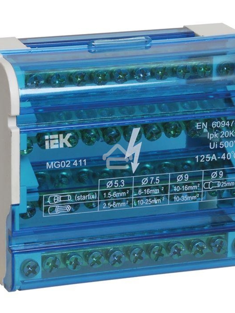 Шины на DIN-рейку в корпусе Iek YND10-4-11-125 (кросс-модуль) ШНК 4х11 3L+PEN ИЭК