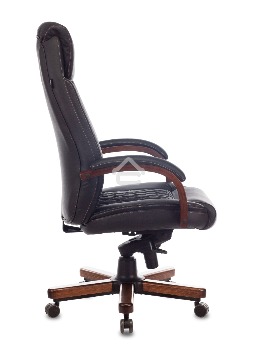 Кресло руководителя Бюрократ T-9924WALNUT черный, кожа, с подголов. крестовина металл/дерево