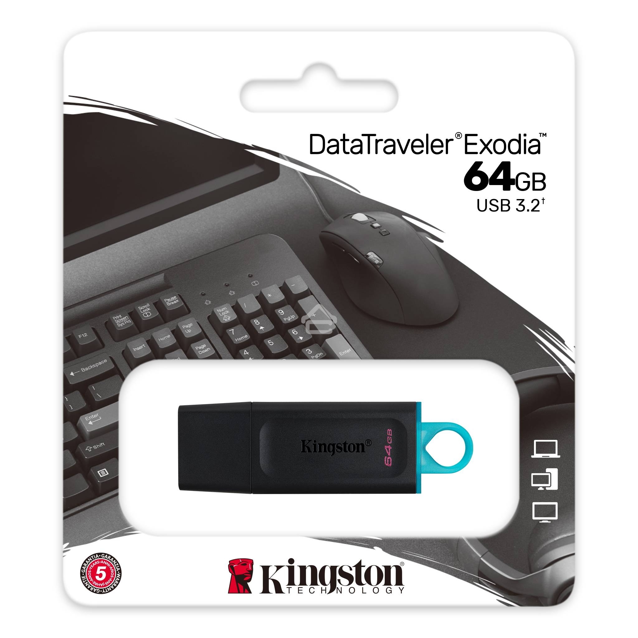 Флешка USB R/W R/W Kingston 64GB USB3.2 Gen 1 DataTraveler Exodia (Black + Teal)