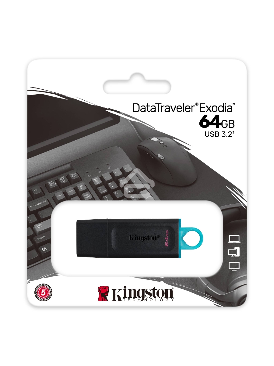 Флеш диск Kingston 64GB USB3.2 Gen 1 DataTraveler Exodia (Black + Teal)