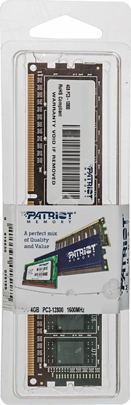 Оперативная память Patriot, DDR3, 4GB (1x4 GB), 1600 MHz, CL11, DIMM