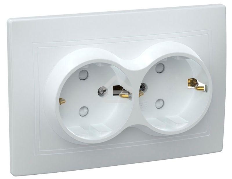 Розетка силовая Iek ERK21-K01-16-DM РСш12-3-КБ 2 местн. c з/к с защ.штор. 16А КВАРТА (белый)