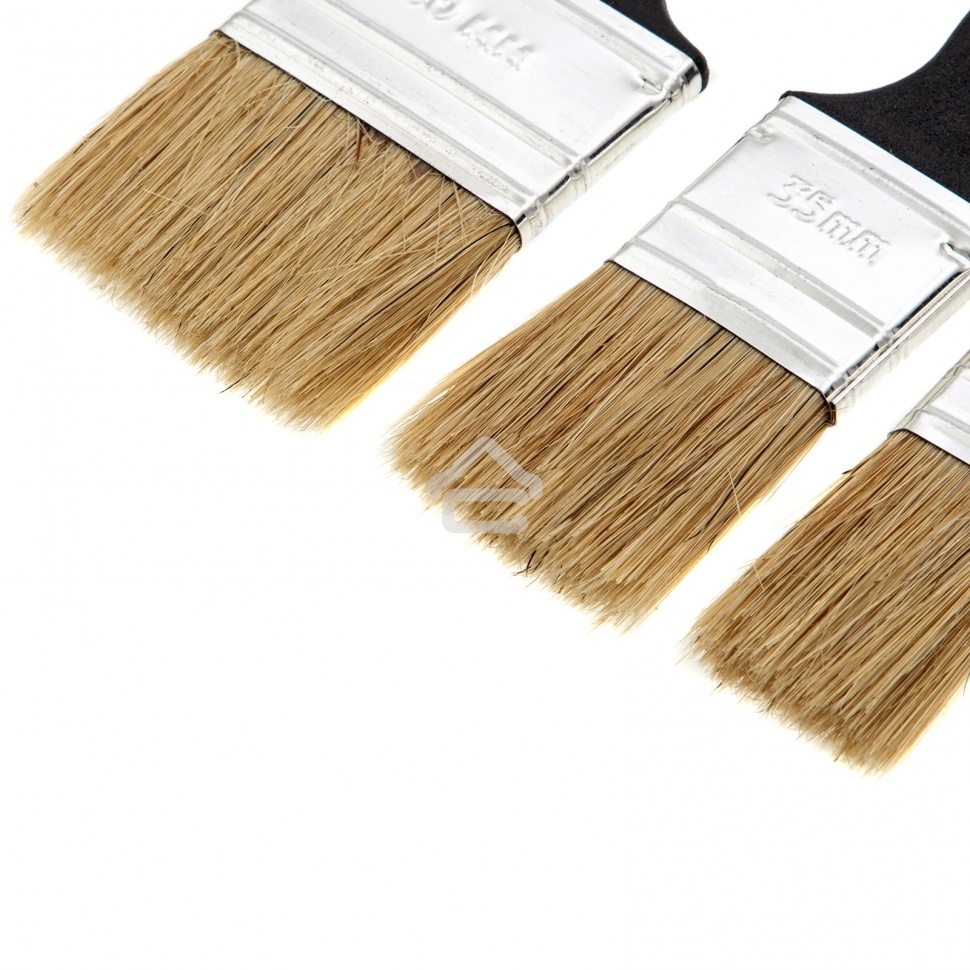 Набор кистей Сибртех флейцевых 3шт. (25 мм, 35 мм, 50мм), натуральная щетина, пластиковая рукоятка