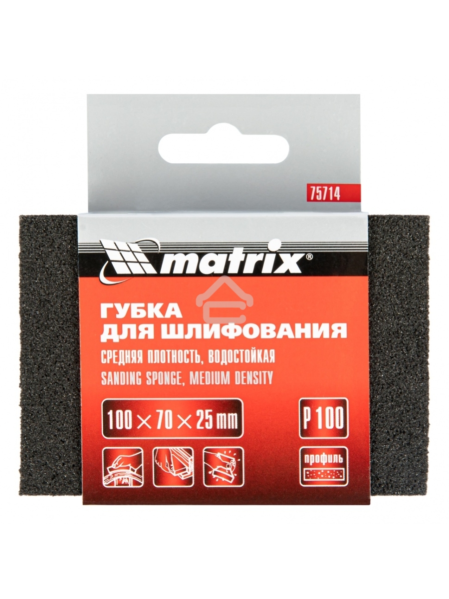 Губка для шлифования, 100 х 70 х 25 мм, средняя плотн., P 100 Matrix