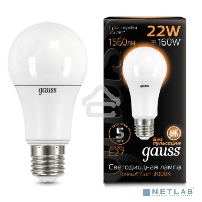 Лампа светодиодная Gauss A70 22Вт 3000К E27