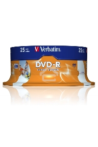 Диск DVD-R Verbatim 4.7Gb 16x Cake Box (25шт) Printable (43538)