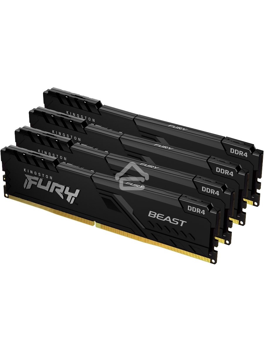 Оперативная память Kingston Fury Beast, DDR4, 32GB (4x8GB), 3200MHz, CL16, DIMM, с радиатором, чёрный