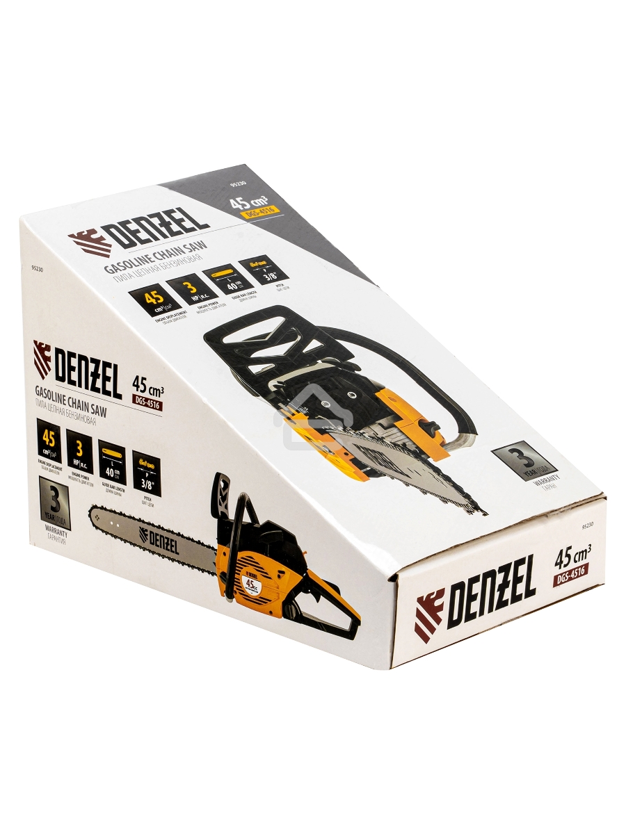 Пила цепная бензиновая DGS-4516, шина 40 см, 45см3, 3,0 л.с., шаг 3/8, паз 1,3 мм, 57 зв Denzel