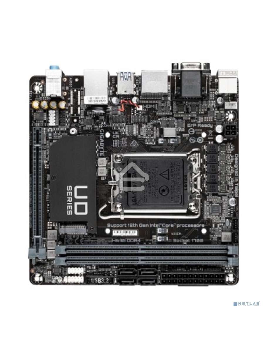 Материнская плата Gigabyte H610I DDR4, LGA 1700, Intel H610, 2xDDR4, 4xSATA, 1xM.2, 1xPCIe 4.0 x16, 1xHDMI, 1xVGA, 2xDP, 1x 1Gb LAN, 2xUSB-A 3.2 Gen 1, 4xUSB-A 2.0, 3x 3.5 мм, 7.1, Mini-ITX