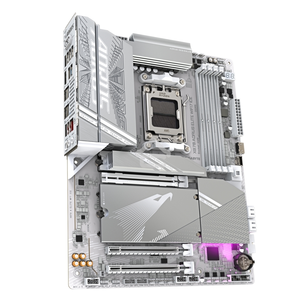Материнская плата Gigabyte X870 AORUS ELITE WIFI7 ICE, AM5, AMD X870, 4xDDR5, 4xSATA, 4xM.2, 1xPCI-E 5.0 x16, 1xPCI-E 4.0 x4, 1xPCI-E 3.0 x2, 1xHDMI, 1x 2.5Gb LAN, 2xUSB-C 4.0, 2xUSB 3.2 Gen 2, 4xUSB 3.2 Gen 1, 4xUSB 2.0, 2x3.5 мм, 7.1, ATX
