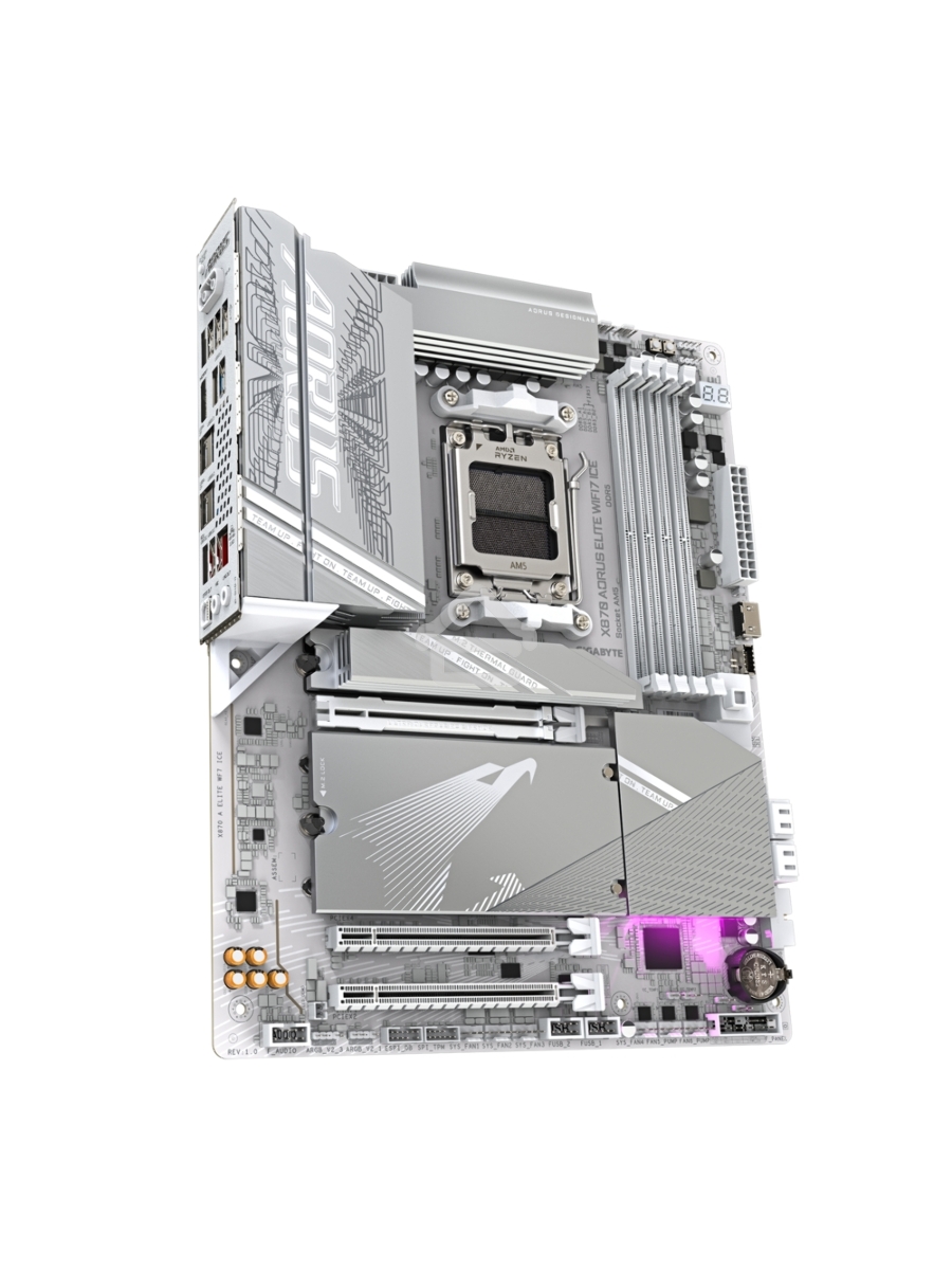 Материнская плата Gigabyte X870 AORUS ELITE WIFI7 ICE, AM5, AMD X870, 4xDDR5, 4xSATA, 4xM.2, 1xPCI-E 5.0 x16, 1xPCI-E 4.0 x4, 1xPCI-E 3.0 x2, 1xHDMI, 1x 2.5Gb LAN, 2xUSB-C 4.0, 2xUSB 3.2 Gen 2, 4xUSB 3.2 Gen 1, 4xUSB 2.0, 2x3.5 мм, 7.1, ATX