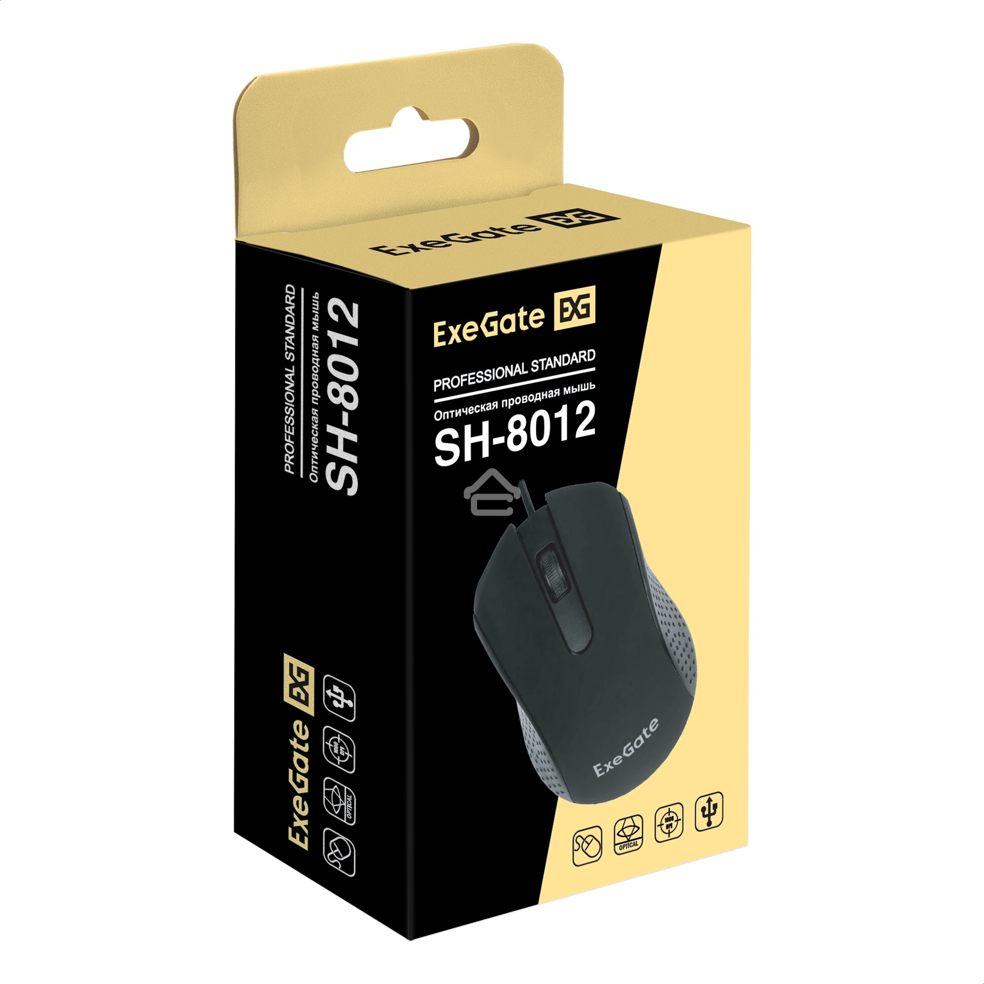 Мышь проводная ExeGate Professional Standard SH-8012 черный, 1000 dpi, USB, кнопки - 3