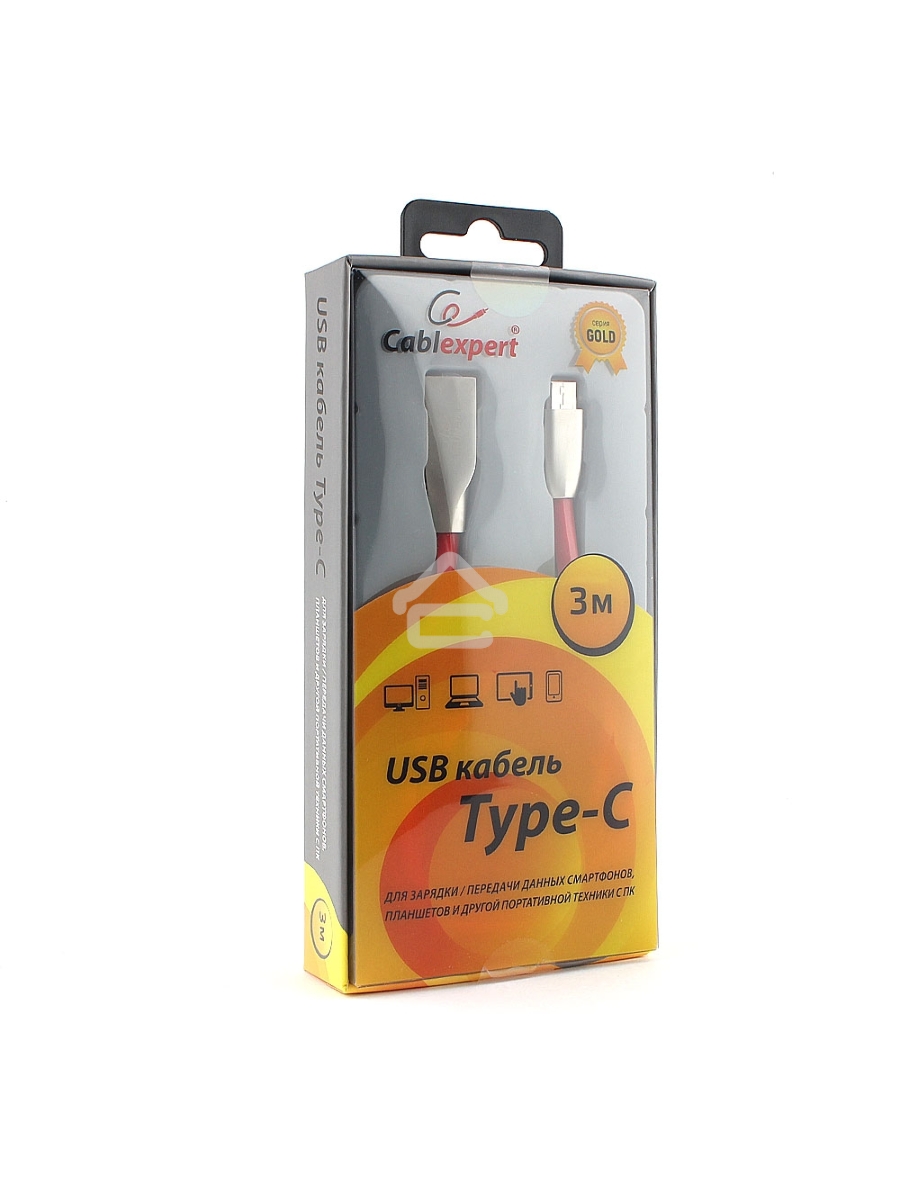 Кабель USB 2.0 Cablexpert CC-G-USBC01R-3M, AM/Type-C, серия Gold, длина 3м, красный, блистер
