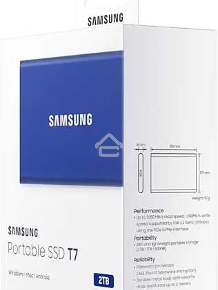 Твердотельный накопитель Samsung SSD 2TB T7, USB Type-C, R/W 1000/1050MB/s, Blue