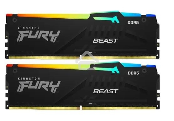 Оперативная память Kingston Fury Beast, DDR5, 64GB (2x32GB), 5600MHz, CL40, DIMM, с радиатором, RGB, черный